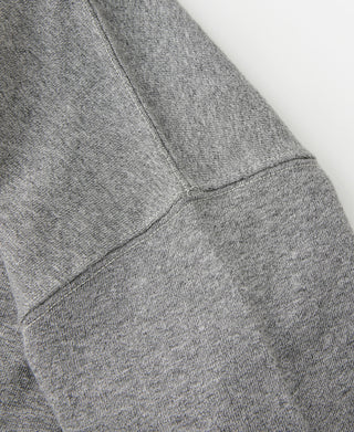 Gray athletic T-shirt shoulder seam and upper back close-up