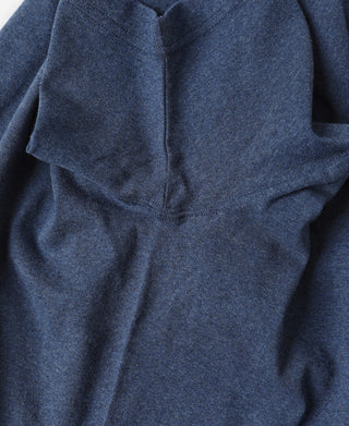Denim blue cotton T-shirt with crew neck and center seam detail