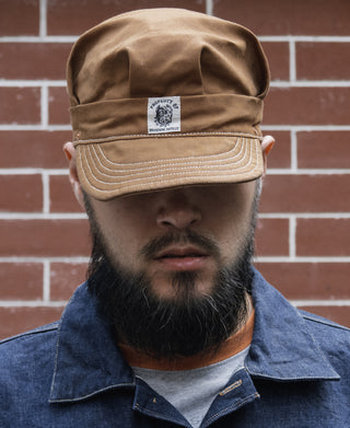 Ginger duck canvas engineer cap with curved brim and front side label patch