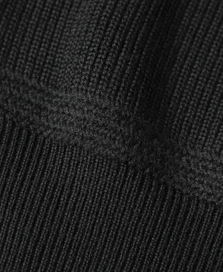 Black wool sweater knit pattern close-up with ribbing detail