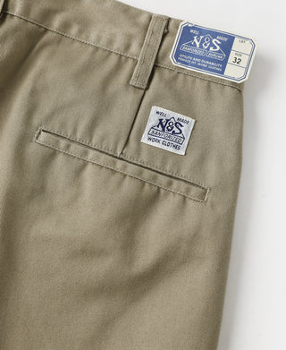 Khaki work pants inner waistband with woven quality labels