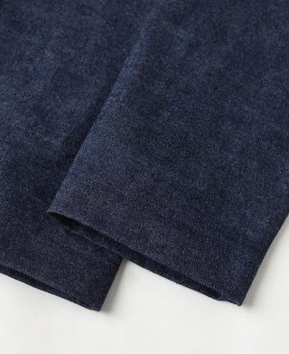 Indigo denim jacket sleeve and hem with clean seam finishing