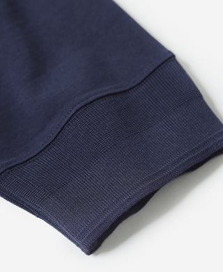 Navy short-sleeve henley t-shirt with ribbed sleeve cuff