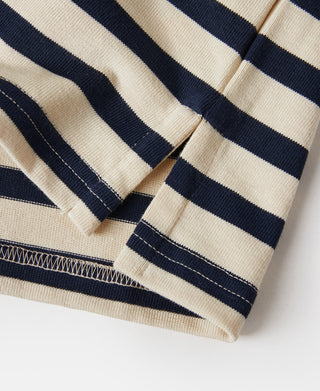 Apricot and navy striped long sleeve cuff with stitched hem