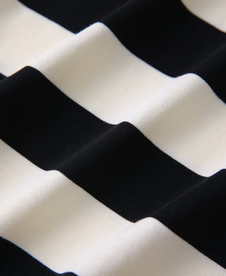 Wide striped black-and-white heavyweight cotton T-shirt fabric close-up