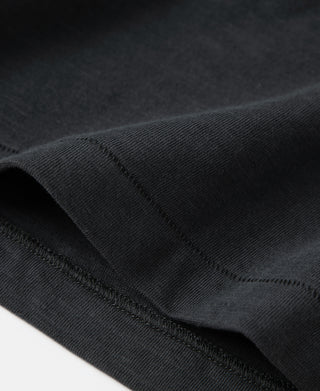 Black T-shirt hem and sleeve cuff with stitched edging detail