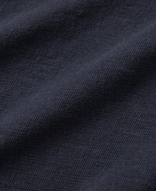 Navy t-shirt fabric close-up showing fine knit texture