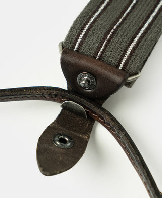 Vintage Striped Y-Back Button-On Suspenders – Olive