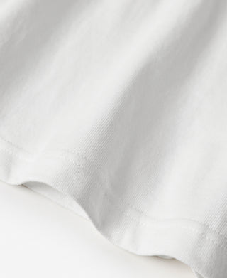 White cotton tubular T-shirt sleeve hem close-up