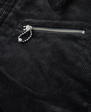 Black corduroy jacket chest zip pocket with pearl-style chain pull