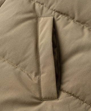 Khaki quilted padded vest front with vertical placket opening