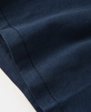 Indigo slub cotton T-shirt seam and sleeve band detail