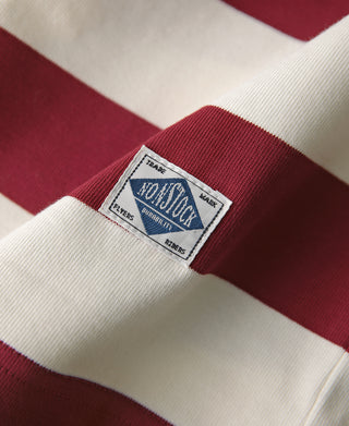 Heavyweight cotton wide striped T-shirt, red and off-white with woven tag