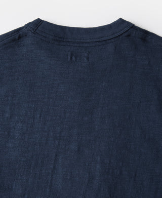 Indigo cotton T-shirt crew neck with ribbed collar, short sleeve