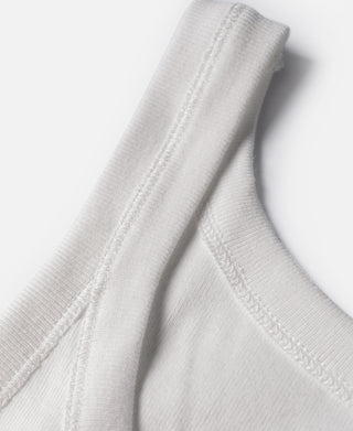 White cotton tank top armhole and seam detail