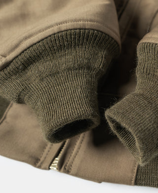 Khaki deck jacket ribbed cuff with knit trim and snap closure