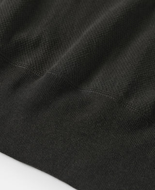 Black waffle-knit pocket and ribbed hem with stitched edges