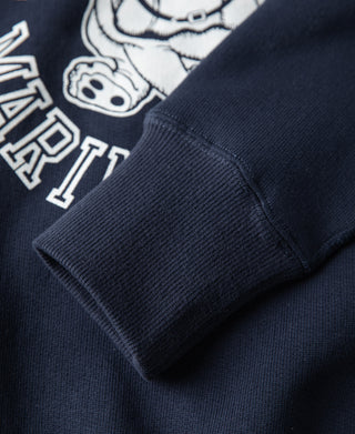 Navy raglan sweatshirt sleeve cuff with ribbed knit cuff detail