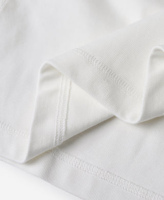 White henley shirt fabric with stitched placket and curved sleeve opening
