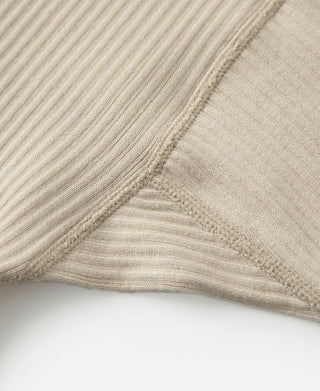 Ribbed henley T-shirt knit panels and stitched seam detail, light apricot