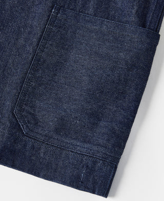 Indigo denim pullover jumper with side pocket and stitched hem