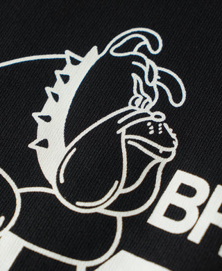 White bulldog graphic on black raglan sweatshirt with partial word 'BROTHERS'
