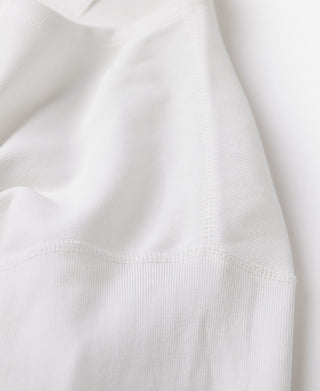 White henley shirt with ribbed cuff at the short sleeve hem