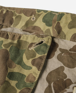 Camouflage side pocket with reinforced bar-tack stitching and button tab closure