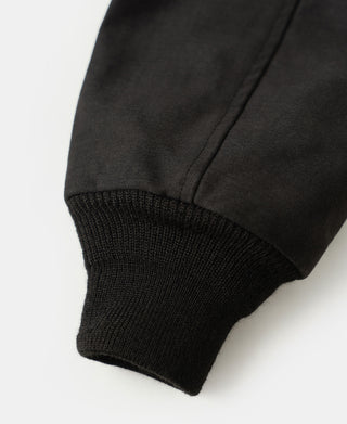 Black bomber jacket ribbed sleeve cuff knit with moleskin body