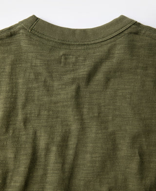 Green cotton T-shirt crew neck with back yoke seam stitching