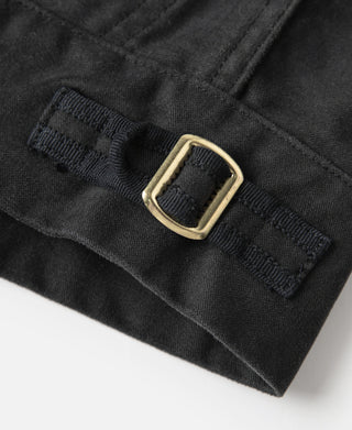 Black moleskin Cossack jacket adjustable cuff strap with metal buckle