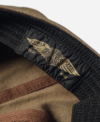 Khaki and black biker cap with embroidered inner band