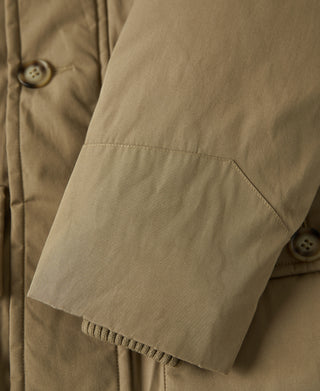 Khaki polar down parka sleeve and button detail with rib-knit cuff