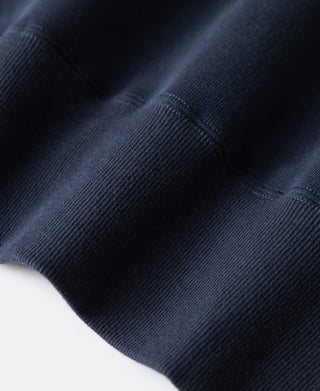 Navy raglan sweatshirt sleeve and cuff ribbed knit texture