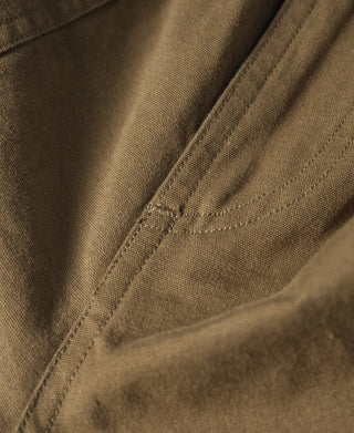 Khaki cotton canvas side pocket with reinforced stitching and slant opening