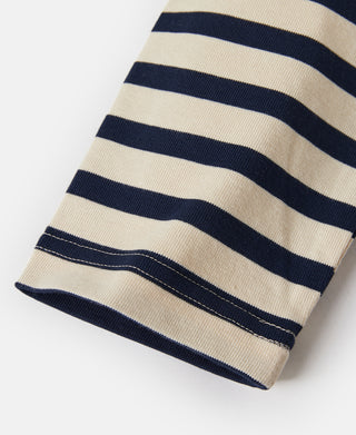 Apricot and navy striped sleeve hem with stitched cuff