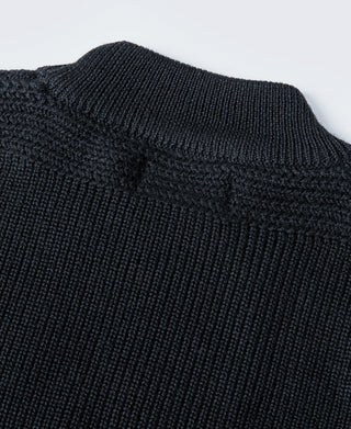 Navy wool sweater mock neck with thick ribbed collar
