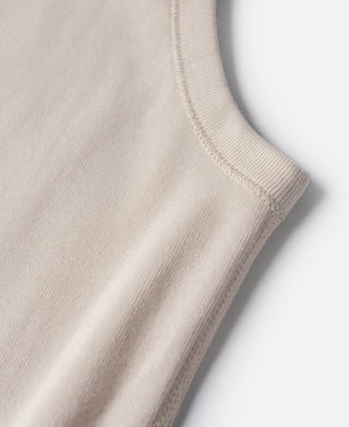 Cotton tank top side panel in light cream with ribbed armhole binding