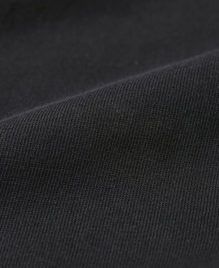 Close-up of black henley fabric knit texture.