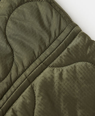 Olive padded jacket panel with stitched quilt channels and textured ripstop