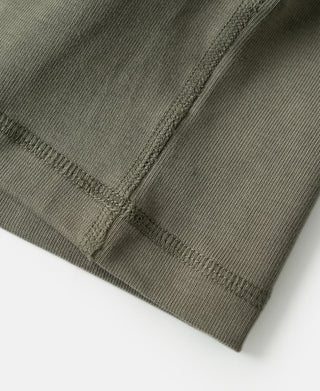 Light olive ribbed cuff hem with reinforced stitching
