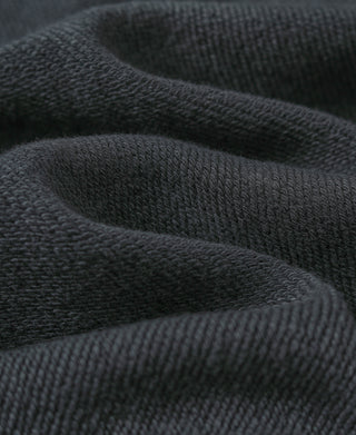 Black terry cloth hoodie fabric close-up with soft loop texture