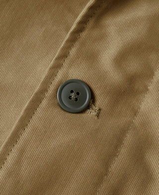Khaki deck jacket button and stitched placket detail