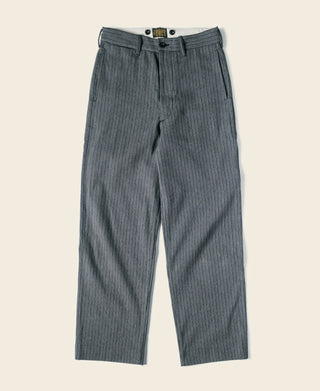 Mens black and gray striped pants with straight legs and belt loops