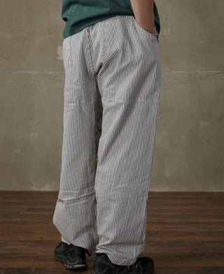 Striped wide-leg pants with back yoke seam, relaxed fit, vertical pinstripes