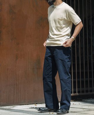 Light apricot waffle-knit pocket T-shirt with crew neck and straight hem