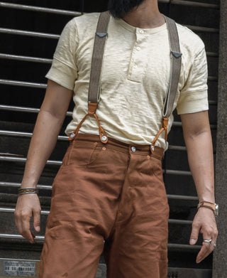 Cream white slub cotton henley T-shirt, front button placket and henley collar