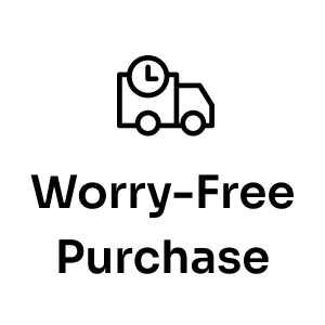Worry-Free Purchase label with clock and delivery truck icon