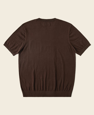 Coffee brown short-sleeve T-shirt with ribbed hem, plain back