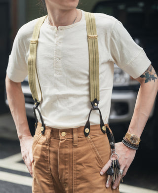 Vintage Striped Y-Back Button-On Suspenders – Khaki